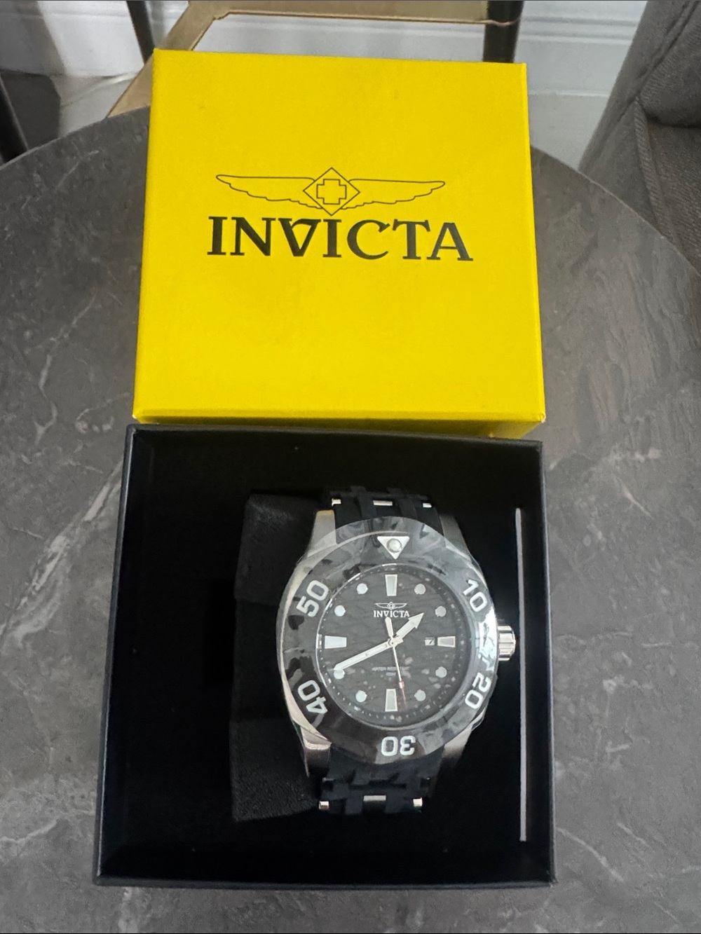 Invicta Sea Spider Black and Silver Men's Sport Dive Watch with Yellow Box 50mm